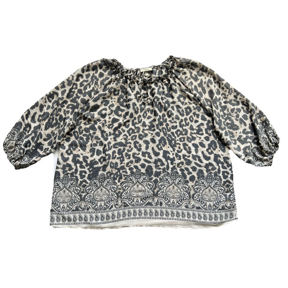 Como Blu Blouse Top Womens 3X Animal Print 3/4 Sleeves Elastic Cuffs Boho Casual - Picture 12 of 12